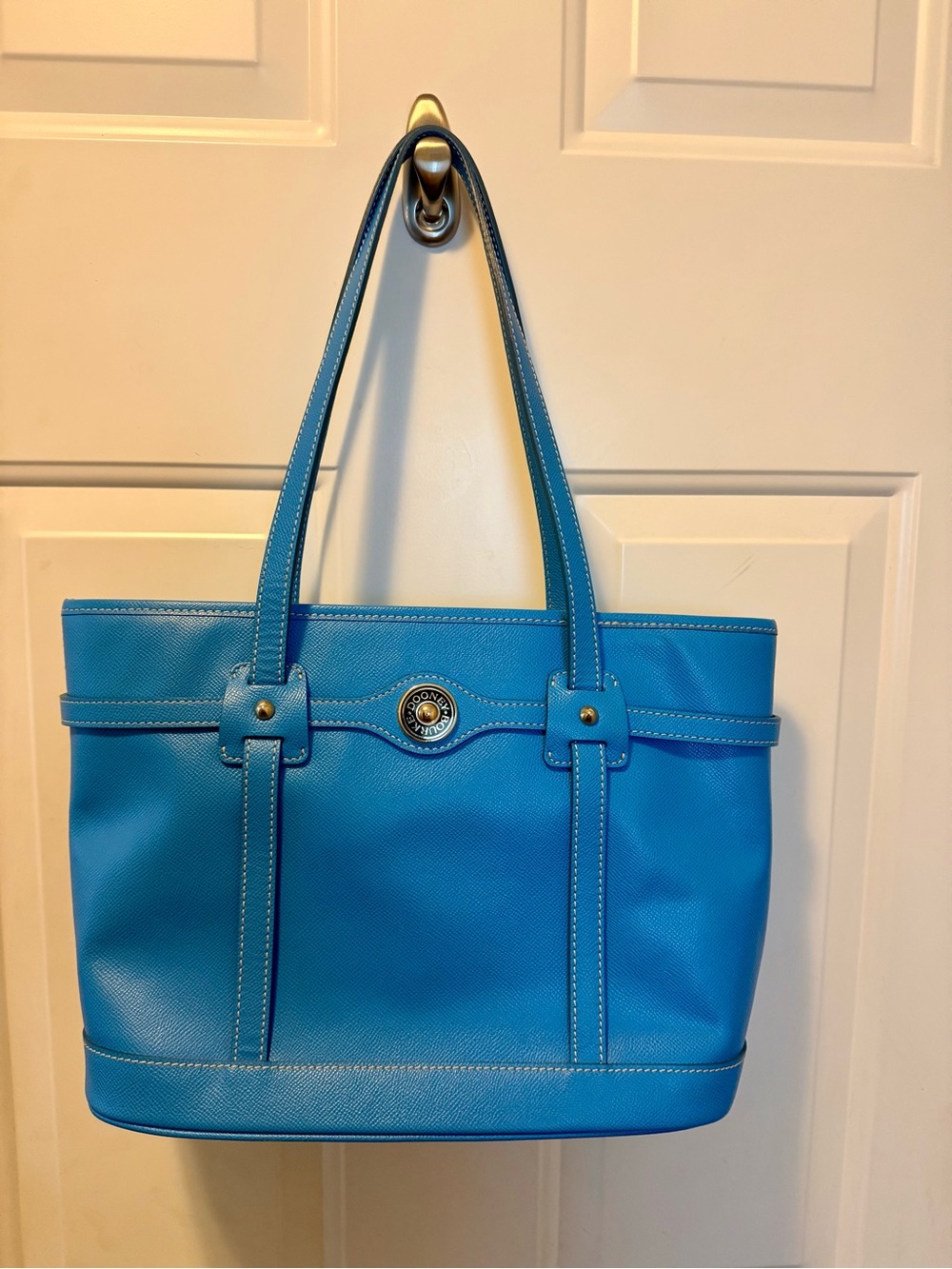 Dooney & Bourke Bright Sky Blue Saffiano
Leather Logo lock tote - Picture 3 of 13